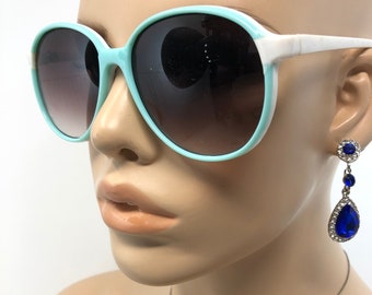 Vintage Taiwan ROC Sunglasses Blue White Square Sun Shades Frames Glasses Retro