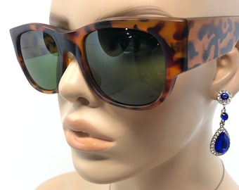 Vintage 11ON Sunglasses Brown Tortoise Square Sun Shades Frames Glasses Retro