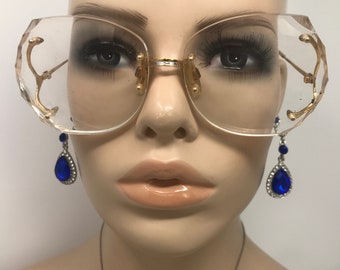 Vintage Ladies Oversized Eyeglasses Glasses Frames Gold Rimless Eyeglasses Frame Retro