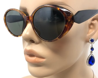 Vintage Ladies Oval Sunglasses Brown Tortoise Sun Shades Frames Glasses Retro