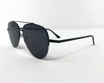 Vintage Pilot Sunglasses Black Half Rim Sun Shades Frames Glasses Retro Unisex Mens Ladies