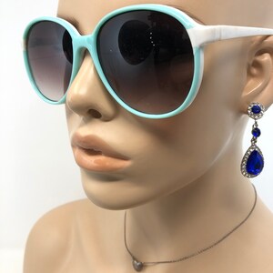 Vintage Taiwan ROC Sunglasses Blue White Square Sun Shades Frames Glasses Retro