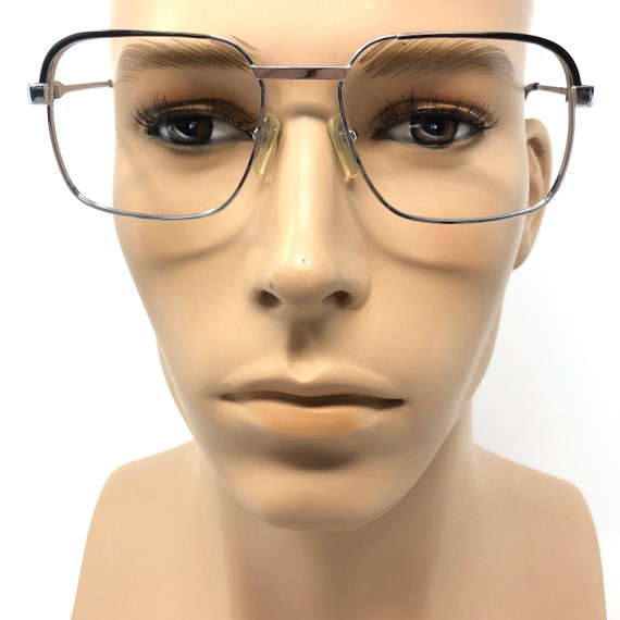 Vintage Mens Eyeglasses Glasses Frames Silver Squ… - image 1