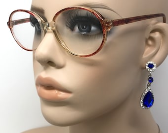 アンティークな度入り眼鏡　オーバル型メガネ　レトロ　アンティーク　インテリア 本物の 80 年代ヴィンテージ女性用オーバル眼鏡フレーム、未使用