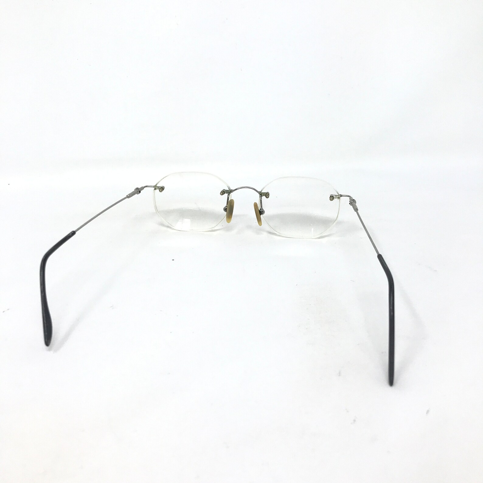 Vintage Rimless Eyeglasses Glasses Frame Silver Metal Used Eyeglass ...