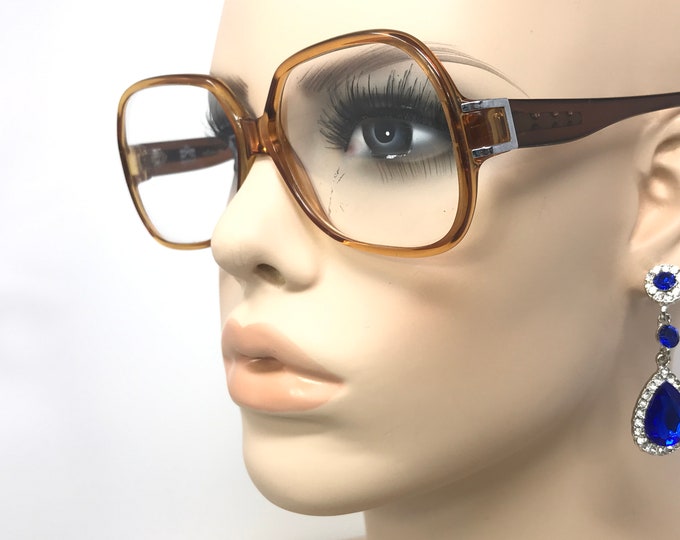 Vintage Vienna Line Eyeglasses Glasses Frame Amber Brown Square Used