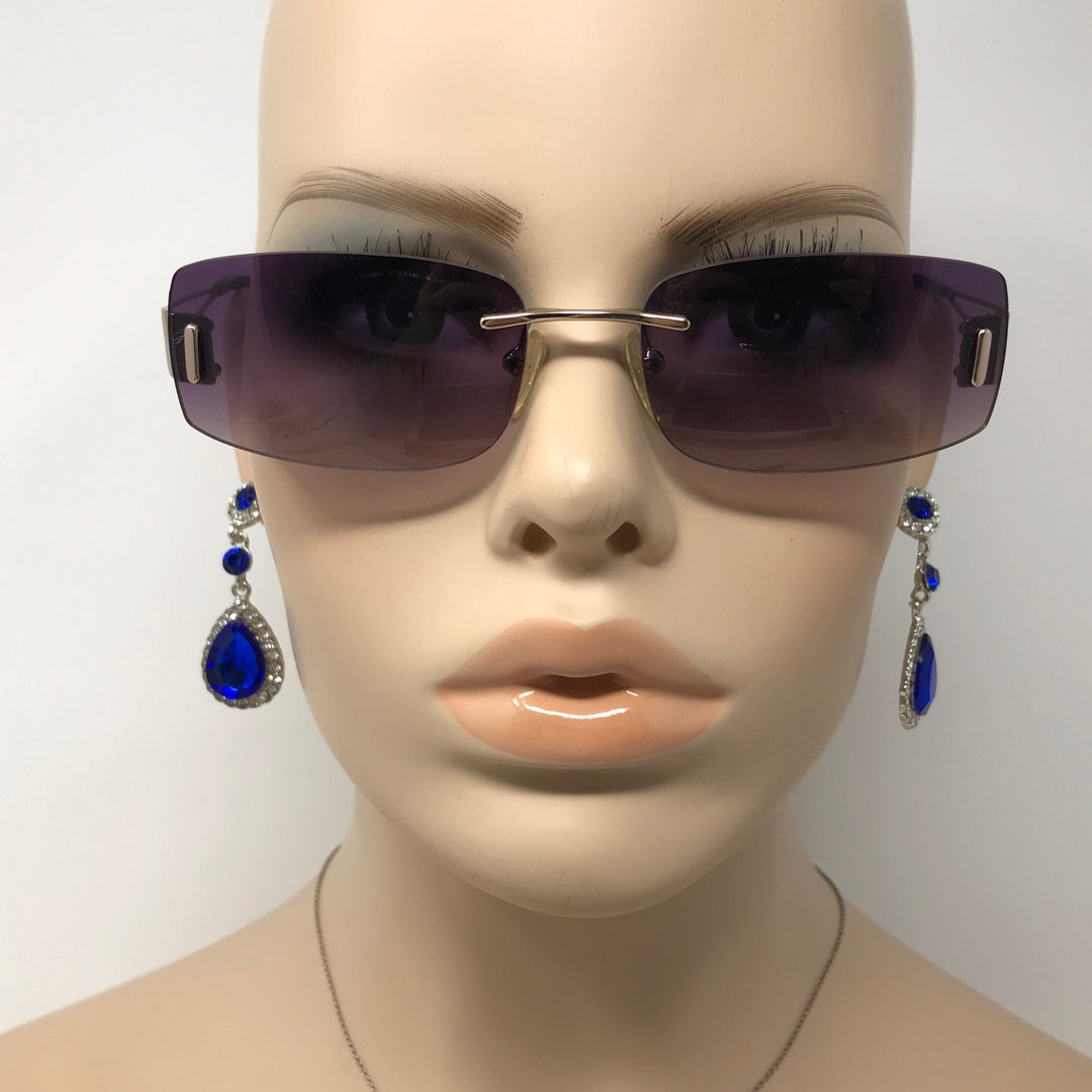 Vintage Celine SC 1126 Sunglasses Rimless Gold Rectangle Metal Sun