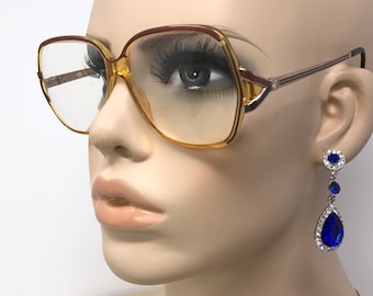 Vintage Vienna Line Eyeglasses Glasses Frame Amber Square Used Eyeglass Frames Retro Austria