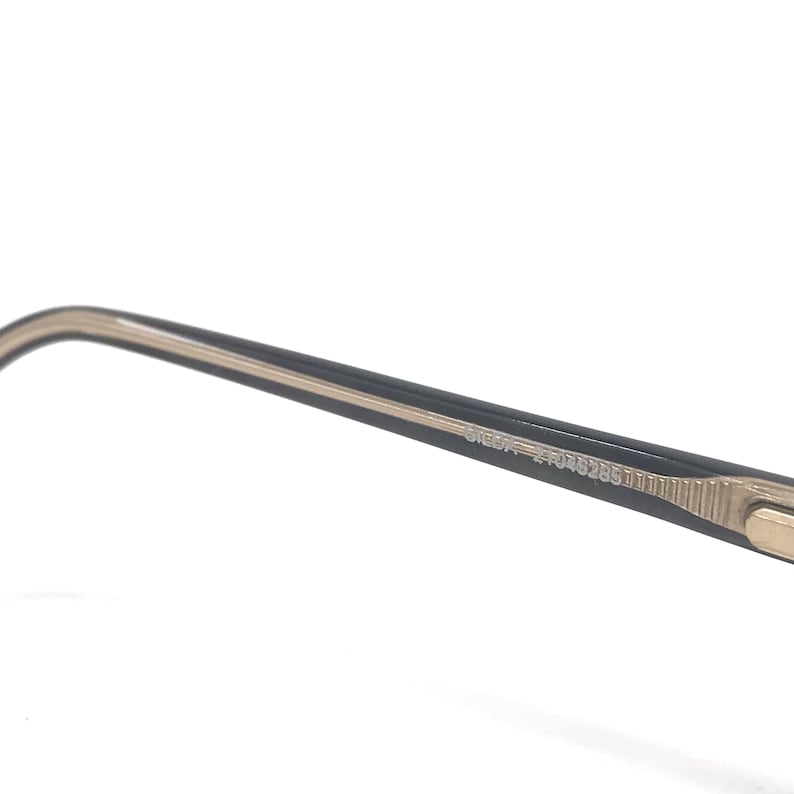 May include: Close-up of eyeglasses with a black frame and silver accents. The text "SIEGIA - Z F0382850111" is printed on the frame. The glasses have a modern design.