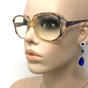 Vintage Pennine Nancy Eyeglasses Glasses Frame Blue Amber Square Used Eyeglass Frames Retro
