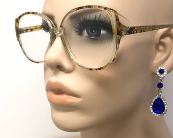 Vintage Ladies Eyeglasses Glasses Frame Clear Amber Square Flecked Used Eyeglass Frames Retro