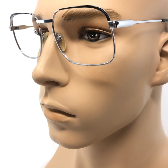 Vintage Mens Eyeglasses Glasses Frames Silver Squ… - image 2