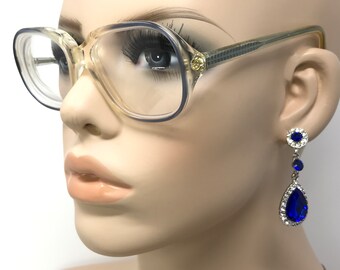 Vintage Dames Brillen Brilmontuur Helder Blauw Vierkant Gebruikt Brilmonturen Retro