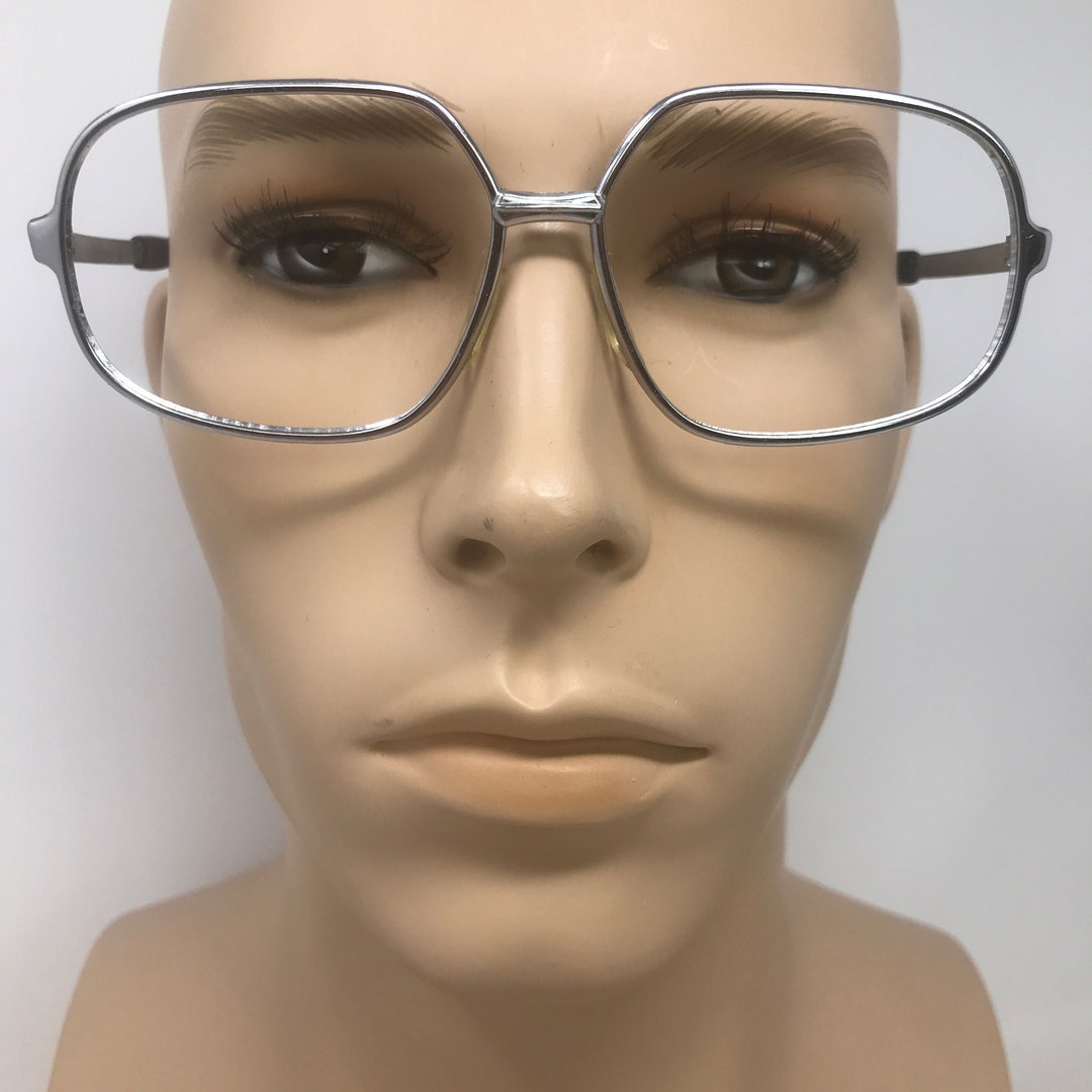 Vintage Mens Eyeglasses Glasses Frames Silver Square Metal Eyeglasses