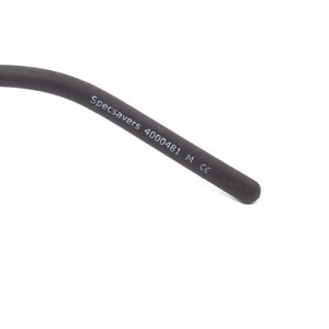May include: Close-up of a black eyeglass arm with the text "Specsavers 4000481 M CE" printed in white. The arm is made of a matte material and has a rounded tip. The background is white.