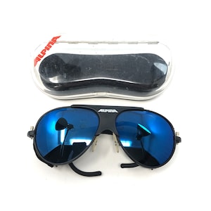Vintage Alpina Ice II Glacier Sunglasses Black Mirrored Glasses Side Shields Reto Sun Shades xeby