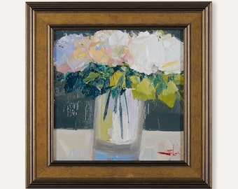 Eigentijds stilleven Origineel olieverfschilderij van rozen Impressionistische impastokunst