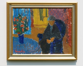 Vintage portret met bloemen door Svan Grandin (1906-1982)