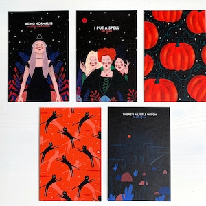 Halloween - Lot de 5 cartes postales - Mini impressions - Enveloppes incluses