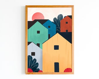 Zomerhuisjes - Hoge kwaliteit kunstdruk - Muurdecoratie