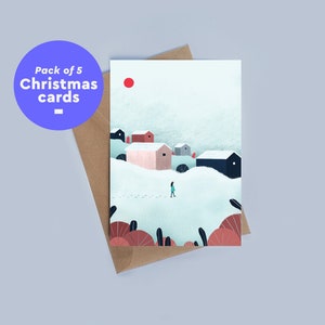 クリスマス グリーティング カード 5 枚パック - 冬 - ミニ プリント - 封筒付き