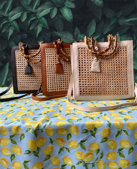 Wicker Rattan Solihiya Bag with Bamboo Handle