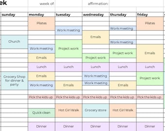 Simple Weekly Schedule, Time Blocking Printable - Instant Download