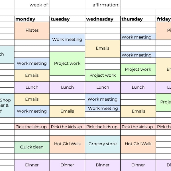 Simple Weekly Schedule, Time Blocking Printable - Instant Download