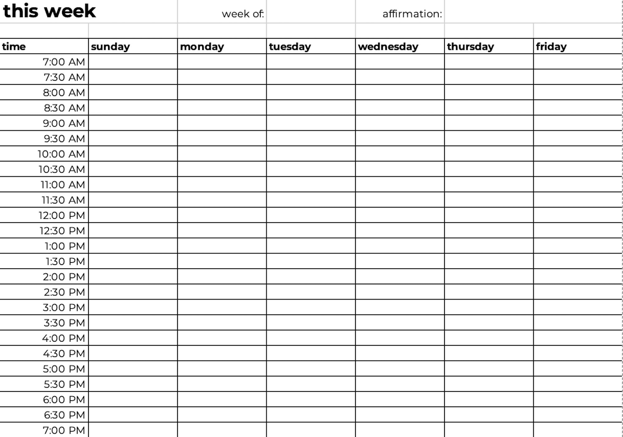 Timetable Simple One Week Simple Weekly Schedule, Time Blocking Printable - Instant Download - Etsy