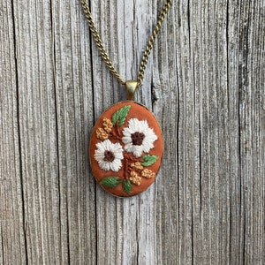 Enchanted Forest Embroidered Necklace, Floral Pendant Necklace, Hand Embroidered Jewelry, Gift For Her