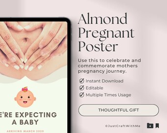 Editable Almond Pregnant Poster, Almond Pregnant Poster, Editable Pregnancy Art, Printable Nursery, Download Baby Art, Pregnancy Wall Art