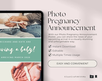 Editable Photo Pregnancy Announcement, editable announce, printable reveal, downloadable card, elegant announcement, joyful pregnancy