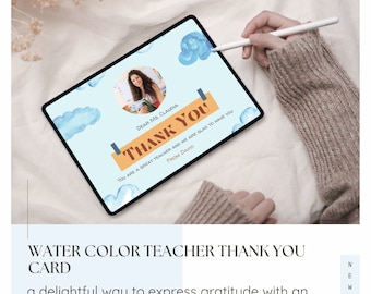 Water color Teacher Thank You Card, Editable design, Downloadable, Appreciation gift, Gratitude card, School, Classroom, Gift for teacher