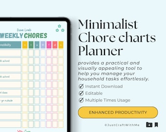 Tame the Mess Editable Chore Charts Planner, Simplifies task assignment, Tracks progress, Sets due dates, Encourages motivation