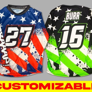 USA Jersey, Dirt-bike Long Sleeve, Custom Motocross Shirt, BMX Jersey, MX Shirt, Paintball Jersey
