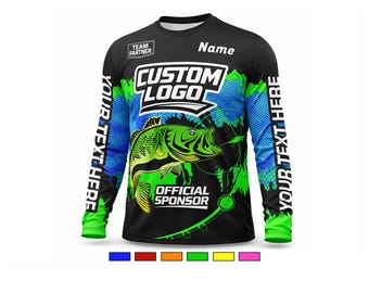 Custom Bass Fishing Jersey | Personalized Name, Logo, UPF 50+ Long Sleeve Shirt
