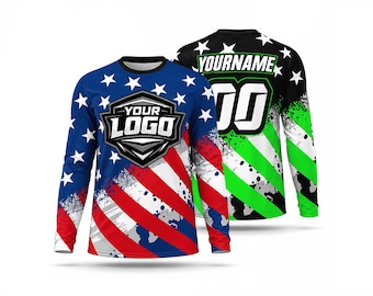 Custom American Flag Motocross Jersey | Personalized Name Number Logo BMX Shirt