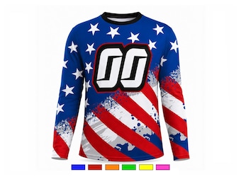 Custom USA Flag BMX & Motocross Jersey | Personalized Dirt Bike Shirt | Upload Logo | Toddler - Adult