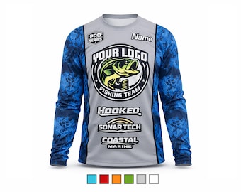 Personalisierter Angeljersey | Personalisiertes Logo-Boot-Hemd | UPF 50+ Tournament Angelbekleidung | Bass Küstennahe Küstenlandschaft | Kleinkind Jugend Erwachsene