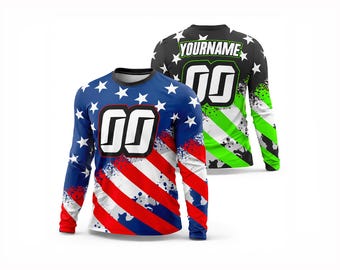 Custom USA Flag BMX & Motocross Jersey | Personalized Dirt Bike Shirt | Upload Logo | Toddler - Adult