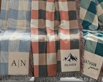 Custom Woven Throw Blanket for Men or Boys, Personalized Gift for Him, Family Name Initials, Anniversary Gift for Husband, Father's Day Gift