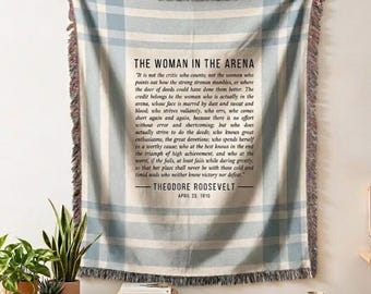 The Woman in the Arena by Theodore Roosevelt Woven Throw Blanket Wall Tapestry, Inspirational Quote, High School College Graduation Gift Her