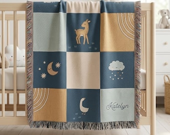 Custom Baby Blanket, Woven Personalized Baby Quilt Name, Animal Blanket, Shower Gift, Newborn Baby, Keepsake Heirloom for New Girl or Boy