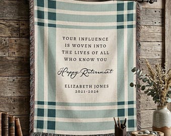 Retirement Gift, Personalized Woven Blanket, Happy Retirement Gift, Appreciation Gift, Custom Gift for Retiring, Farewell Gift for Coworker