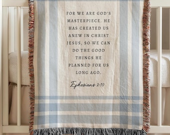 Personalized Baby Woven Scripture Blanket | Custom Baptism Gift for Boy or Girl, Modern Christian Nursery Decor, Heirloom Bible Verse Throw