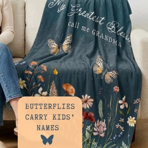 Custom Grandma Blanket with Grandkids Names, Personalized My Favorite People Call Me Nana Butterfly Wildflower Throw, Mother's Day Soft Cozy