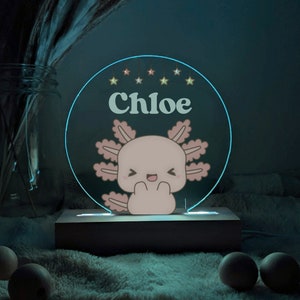 Personalized Axolotl Name Night Light, Acrylic Circle Plaque, Cute Kawaii Axolotl Room Decor for Girls Room, Custom Name Animal Lover Gift