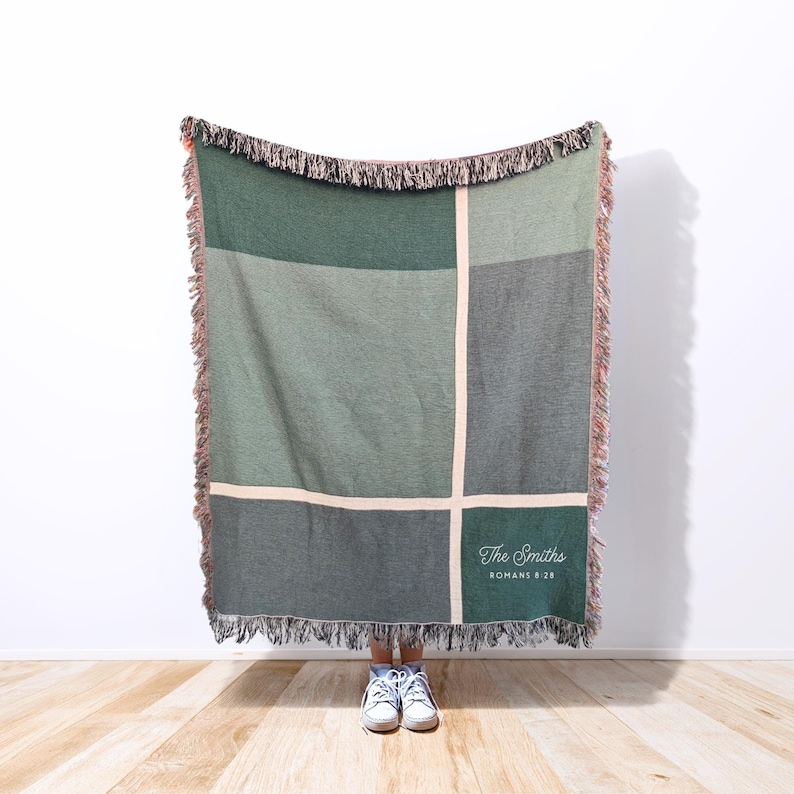 Personalized Woven Throw Blanket | Modern Plaid, Unique Custom Gift for Wedding Engagement Anniversary Keepsake, Family or Couple Last Name