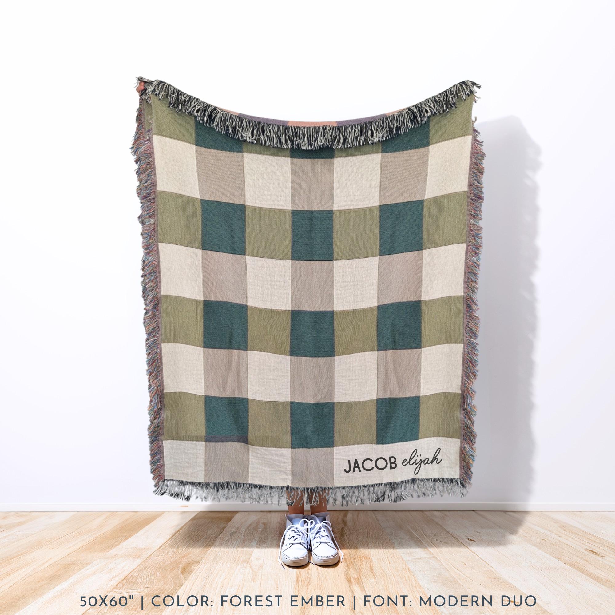 Personalized Woven Throw | Modern Checkered Blanket, Name Gift for Him, Christmas Gift for Kids, Birthday Present for Teenage Son