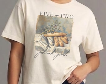 Five Loaves + Two Fish Christian T-Shirt Bible Verse Crewneck Tee to Share Jesus Gospel, Comfort Colors ® Boxy Tee Christian Apparel Gift